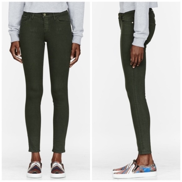 Frame Denim Pants - FRAME | Forest Green Skinny Designer Jeans Mid Rise Jeggings Stretchy Pants